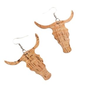 Cork cattle bull longhorn earrings